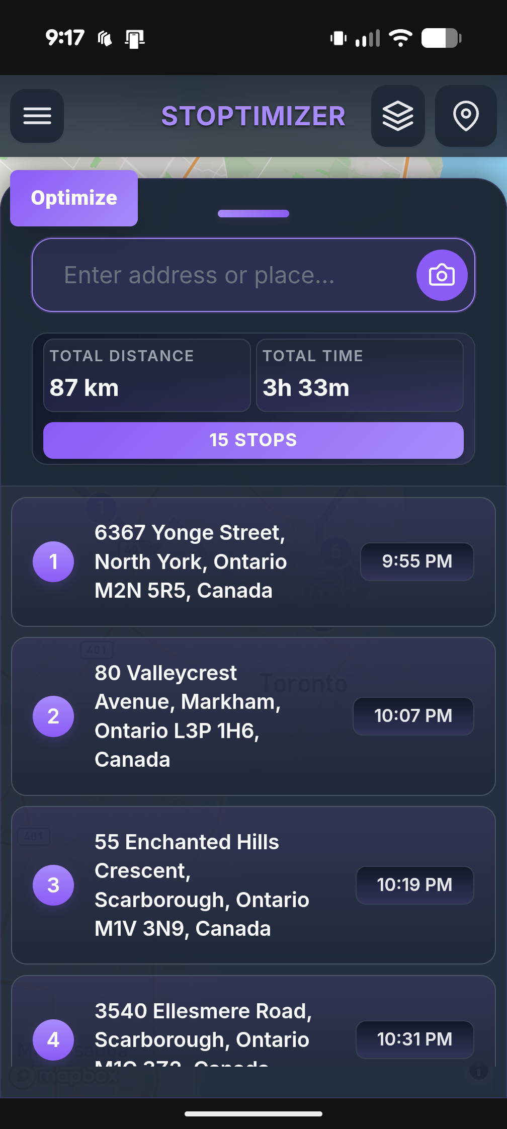 Optimized stop list result in Stoptimizer